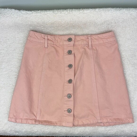 FOREVER 21 Button Down Front Pink Denim Jean Mini Skirt Women's Size 25 0 EUC - Picture 1 of 7